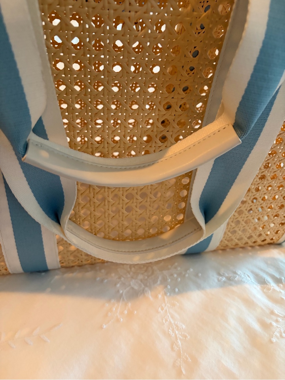 Spartina 449 Natural Woven Tote with Blue & White Straps - Picture 6 of 7